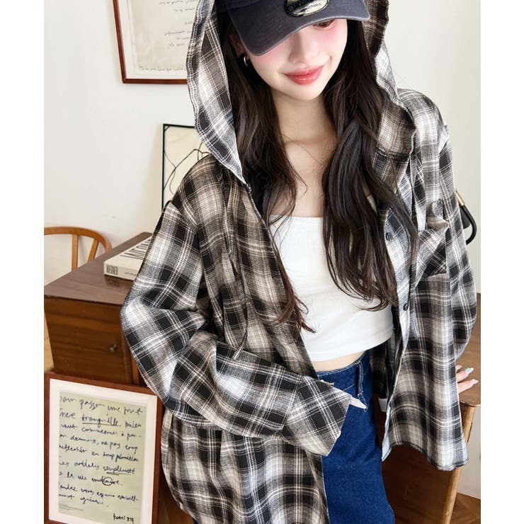 フード付き長袖チェックシャツ | moment+ | 詳細画像9 