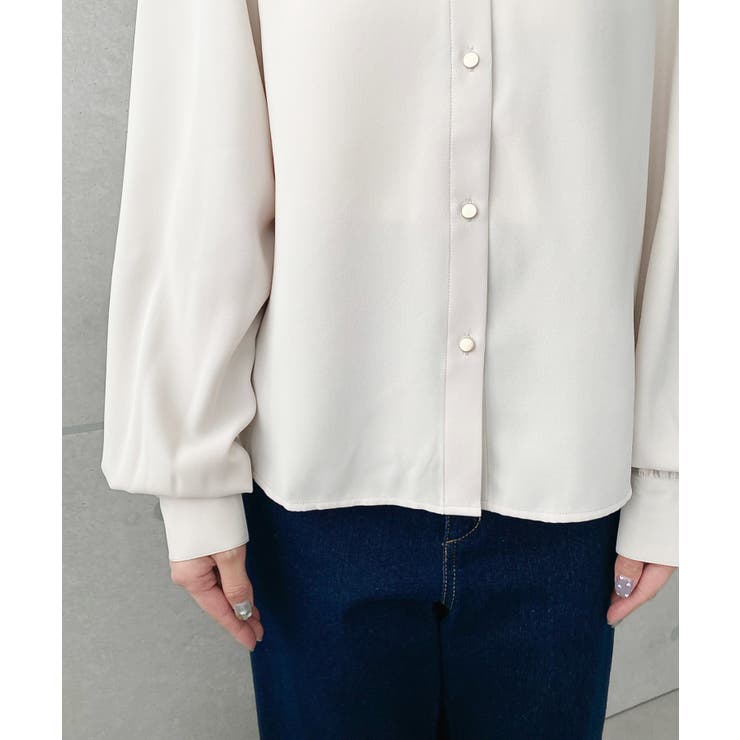 シフォンジョーゼット配色ダブルカラー長袖ブラウス | moment+ | 詳細画像12 