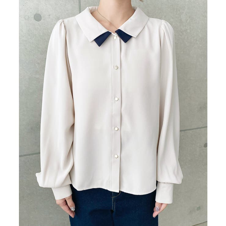 シフォンジョーゼット配色ダブルカラー長袖ブラウス | moment+ | 詳細画像13 