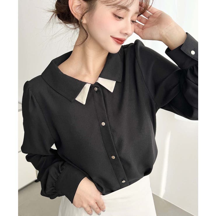 シフォンジョーゼット配色ダブルカラー長袖ブラウス | moment+ | 詳細画像19 