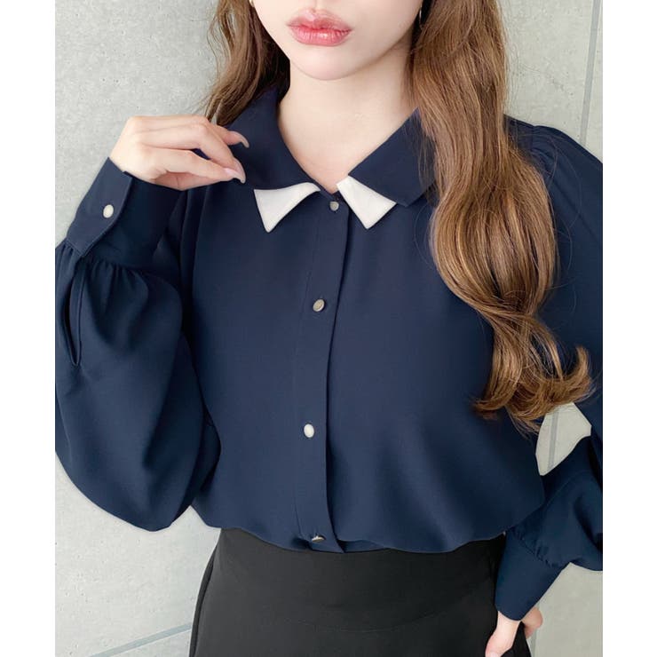 シフォンジョーゼット配色ダブルカラー長袖ブラウス | moment+ | 詳細画像22 