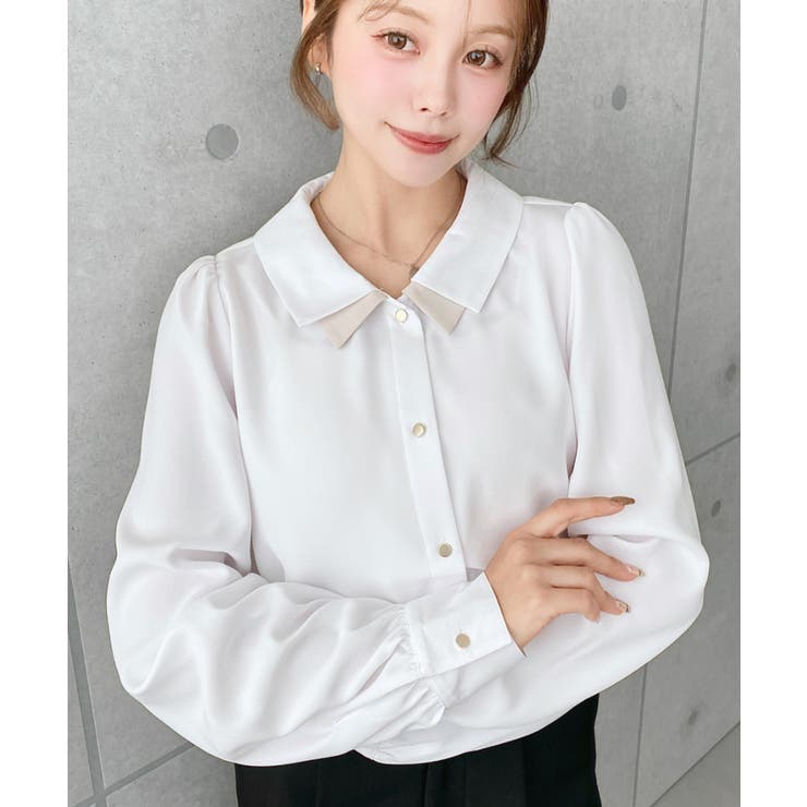 シフォンジョーゼット配色ダブルカラー長袖ブラウス | moment+ | 詳細画像5 