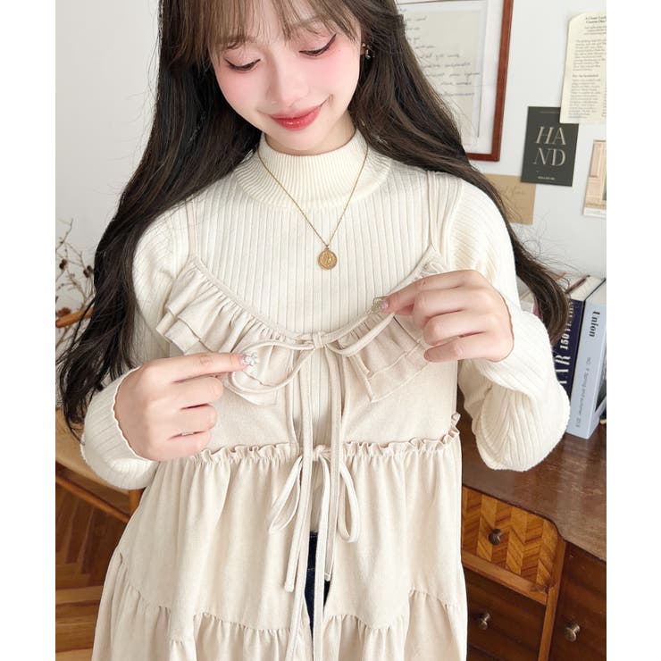 アイボリー | ダブルリボンフリルティアードキャミソール | moment+