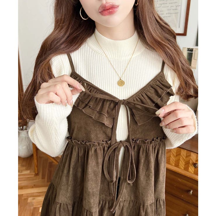 ブラウン | ダブルリボンフリルティアードキャミソール | moment+
