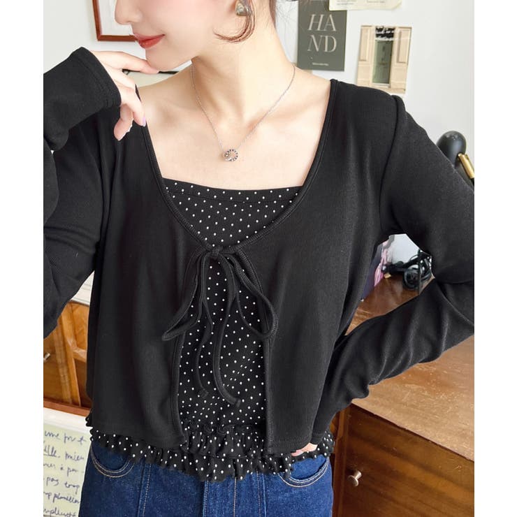 フロントリボンカーディガン+ドットフリルキャミアンサンブル | moment+ | 詳細画像16 