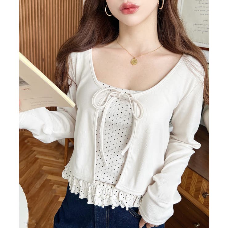 フロントリボンカーディガン+ドットフリルキャミアンサンブル | moment+ | 詳細画像4 