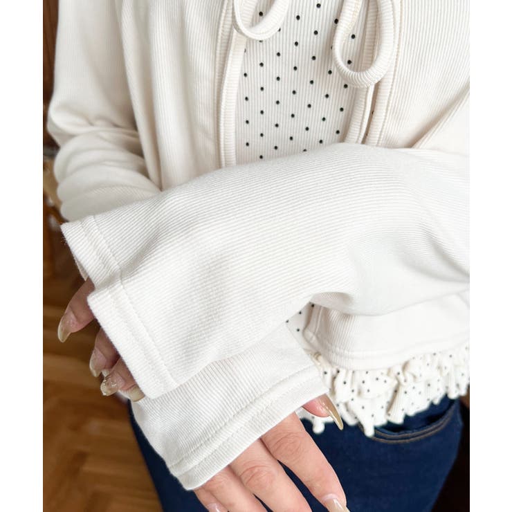 フロントリボンカーディガン+ドットフリルキャミアンサンブル | moment+ | 詳細画像9 