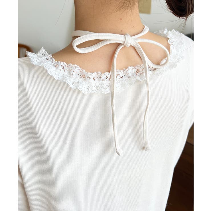 フロントリボンフリルレースカーディガン+クロスネックキャミソールアンサンブル | moment+ | 詳細画像10 
