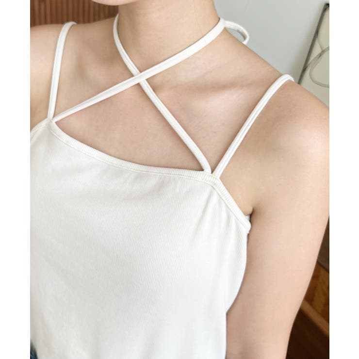 フロントリボンフリルレースカーディガン+クロスネックキャミソールアンサンブル | moment+ | 詳細画像12 