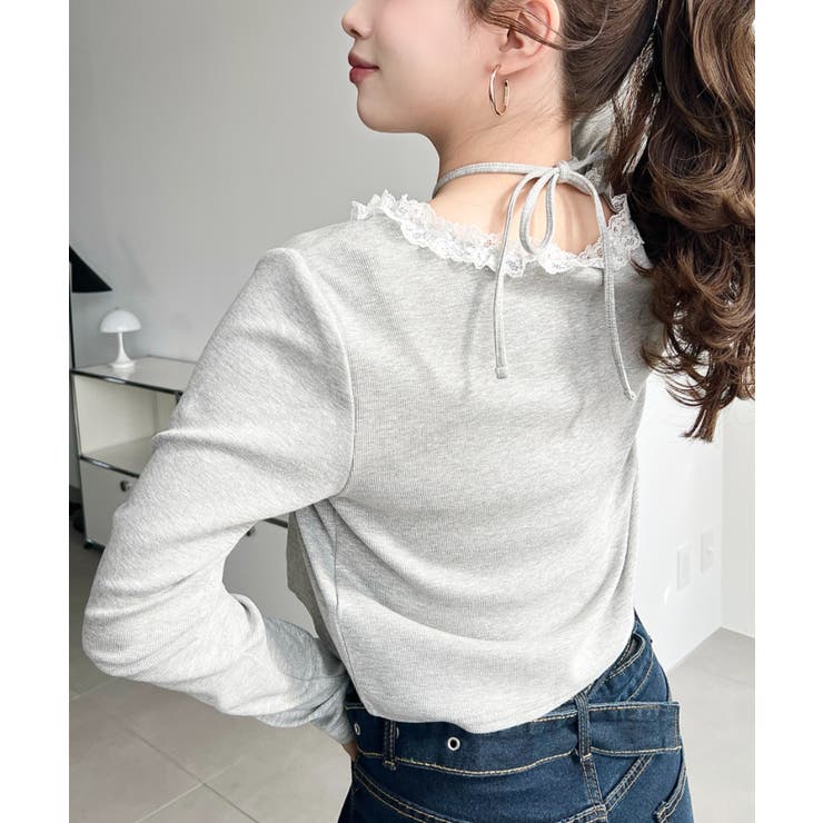 フロントリボンフリルレースカーディガン+クロスネックキャミソールアンサンブル | moment+ | 詳細画像23 