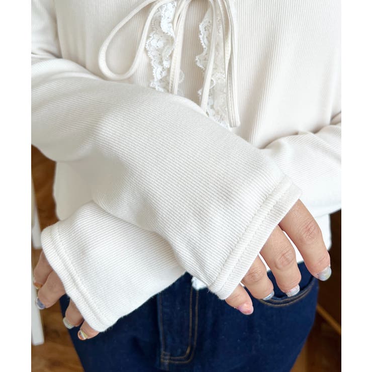 フロントリボンフリルレースカーディガン+クロスネックキャミソールアンサンブル | moment+ | 詳細画像9 