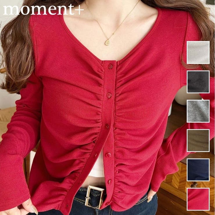 フロントギャザーショートカーディガン[品番：ERMW0004214