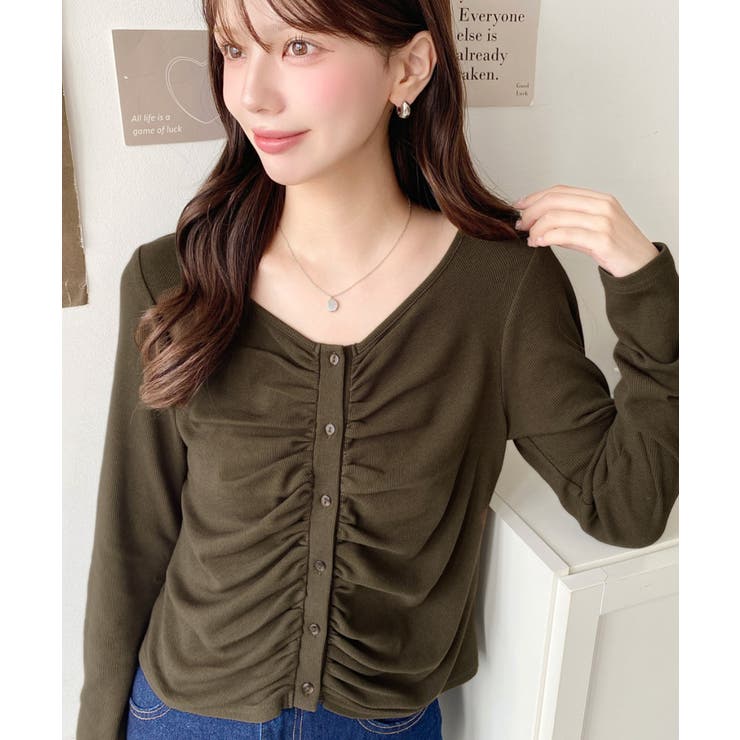 ブラウン | フロントギャザーショートカーディガン | moment+