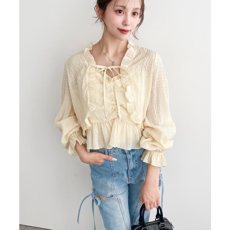 フロントシャーリングキャミ＋フリルリボンボレロセット シアースモッキングライク | moment+ | 詳細画像17 