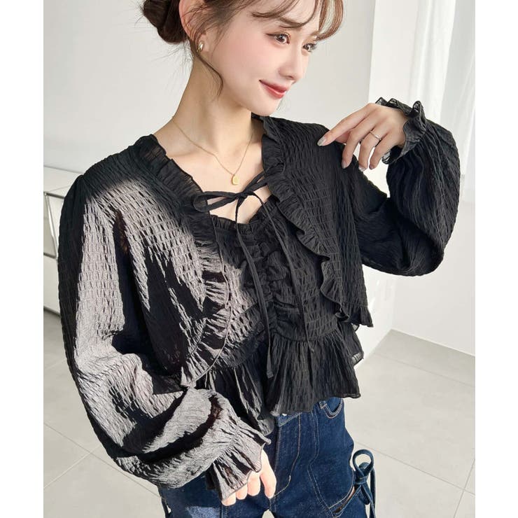 フロントシャーリングキャミ＋フリルリボンボレロセット シアースモッキングライク | moment+ | 詳細画像23 