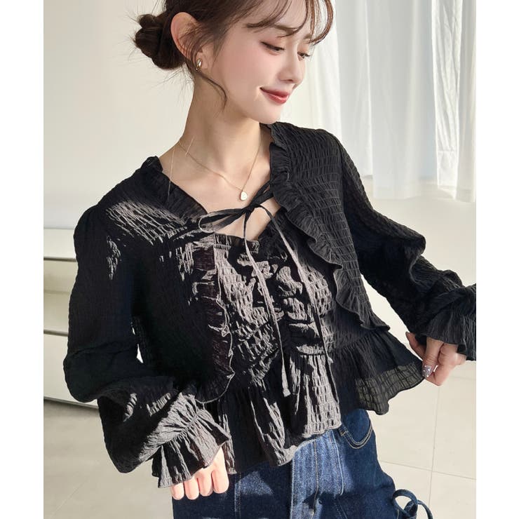 フロントシャーリングキャミ＋フリルリボンボレロセット シアースモッキングライク | moment+ | 詳細画像24 