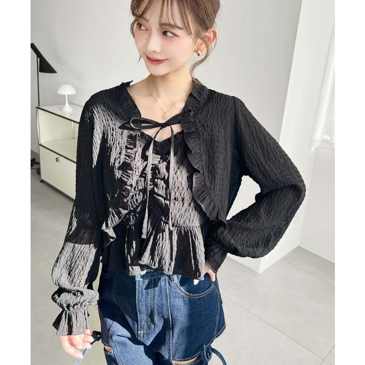 フロントシャーリングキャミ＋フリルリボンボレロセット シアースモッキングライク | moment+ | 詳細画像25 