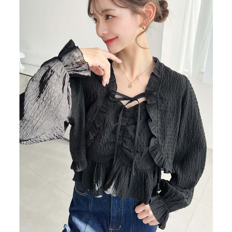 フロントシャーリングキャミ＋フリルリボンボレロセット シアースモッキングライク | moment+ | 詳細画像26 