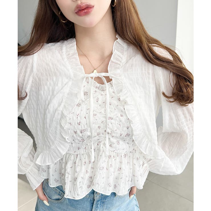 フロントシャーリングキャミ＋フリルリボンボレロセット シアースモッキングライク | moment+ | 詳細画像28 