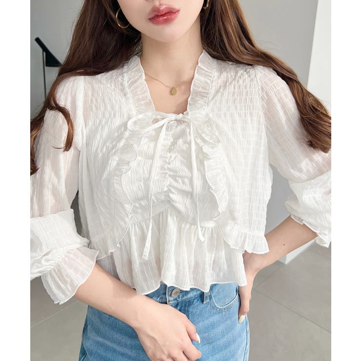 フロントシャーリングキャミ＋フリルリボンボレロセット シアースモッキングライク | moment+ | 詳細画像3 