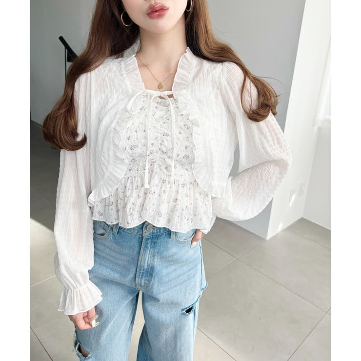 フロントシャーリングキャミ＋フリルリボンボレロセット シアースモッキングライク | moment+ | 詳細画像30 