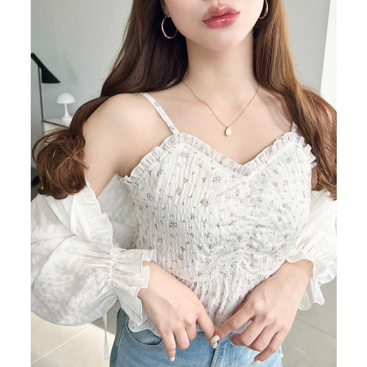 フロントシャーリングキャミ＋フリルリボンボレロセット シアースモッキングライク | moment+ | 詳細画像31 