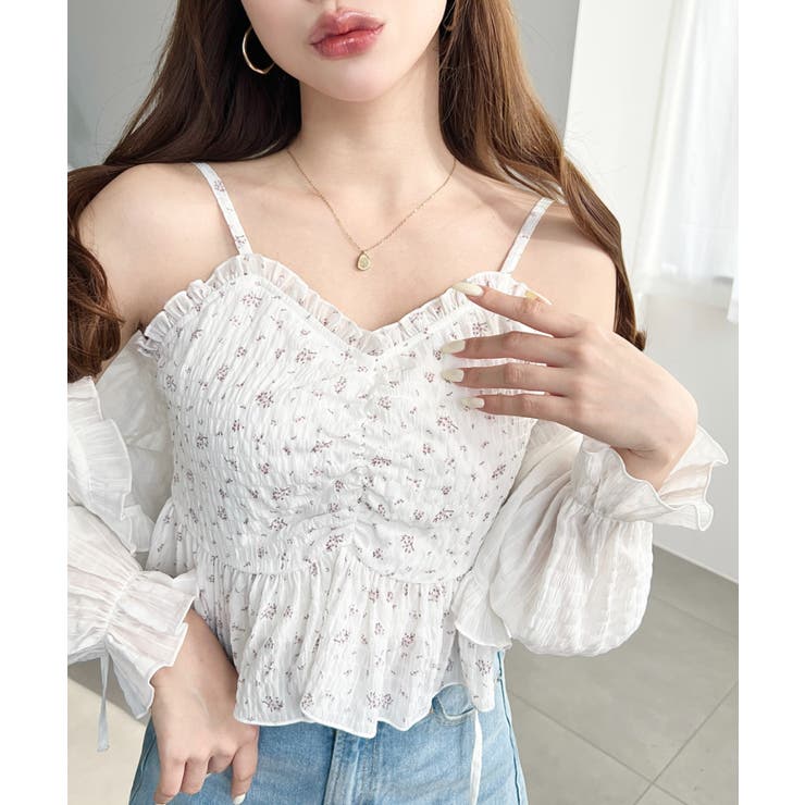 フロントシャーリングキャミ＋フリルリボンボレロセット シアースモッキングライク | moment+ | 詳細画像32 