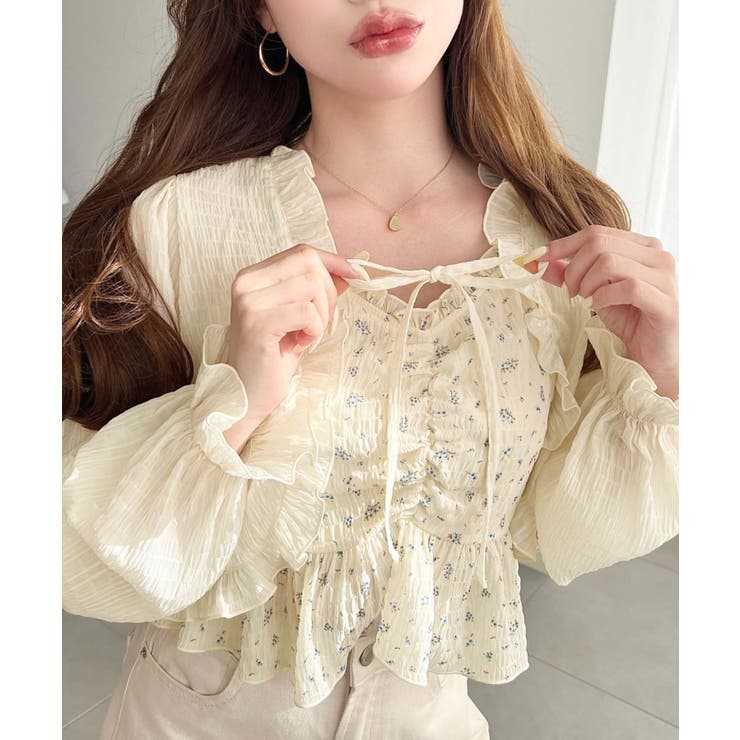 フロントシャーリングキャミ＋フリルリボンボレロセット シアースモッキングライク | moment+ | 詳細画像33 