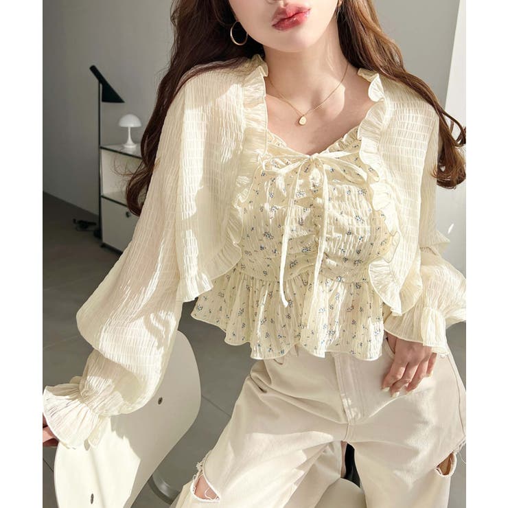 フロントシャーリングキャミ＋フリルリボンボレロセット シアースモッキングライク | moment+ | 詳細画像36 