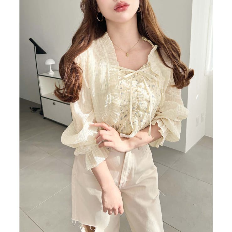 フロントシャーリングキャミ＋フリルリボンボレロセット シアースモッキングライク | moment+ | 詳細画像37 