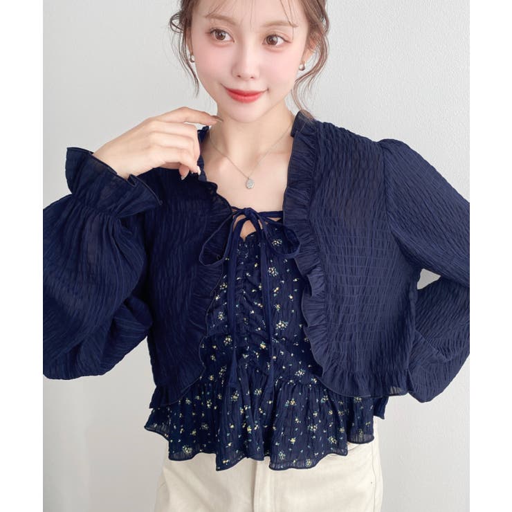 フロントシャーリングキャミ＋フリルリボンボレロセット シアースモッキングライク | moment+ | 詳細画像38 