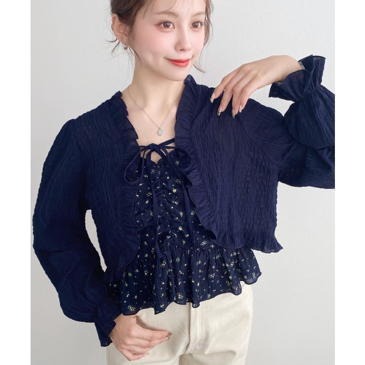 フロントシャーリングキャミ＋フリルリボンボレロセット シアースモッキングライク | moment+ | 詳細画像39 