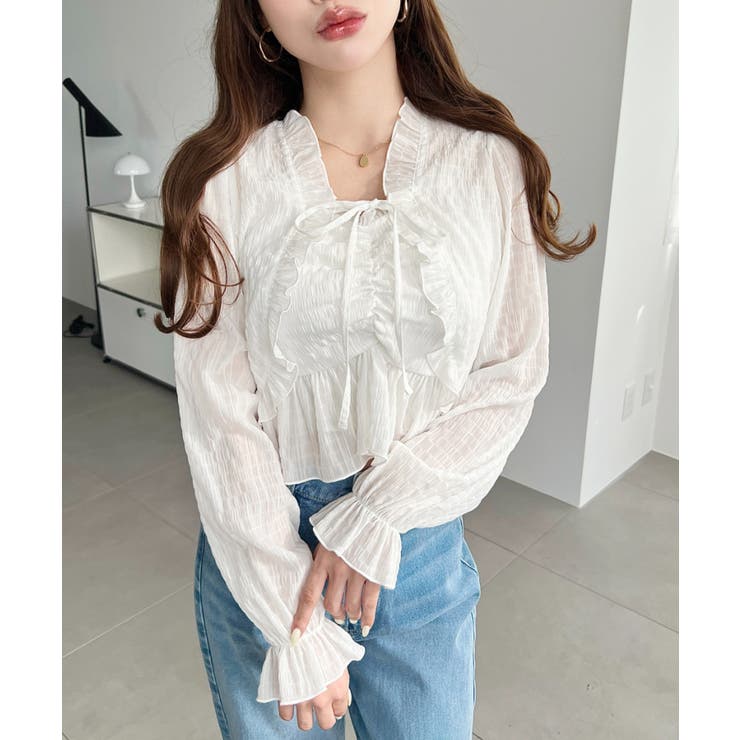 フロントシャーリングキャミ＋フリルリボンボレロセット シアースモッキングライク | moment+ | 詳細画像4 