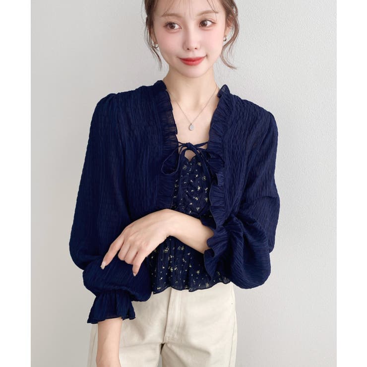 フロントシャーリングキャミ＋フリルリボンボレロセット シアースモッキングライク | moment+ | 詳細画像40 