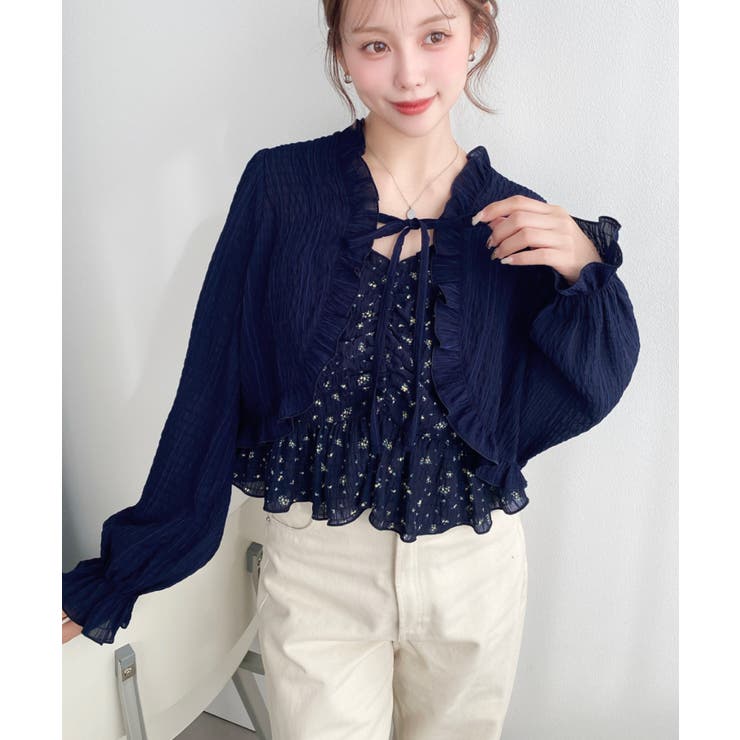 フロントシャーリングキャミ＋フリルリボンボレロセット シアースモッキングライク | moment+ | 詳細画像42 