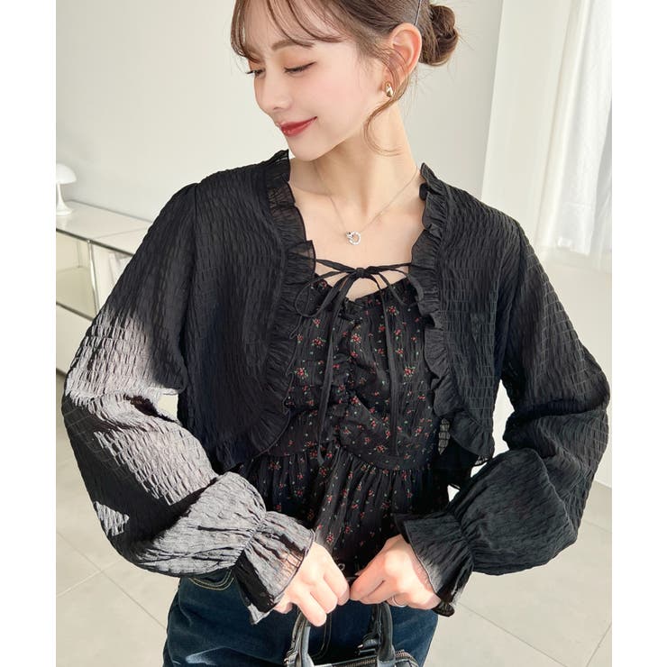 フロントシャーリングキャミ＋フリルリボンボレロセット シアースモッキングライク | moment+ | 詳細画像43 