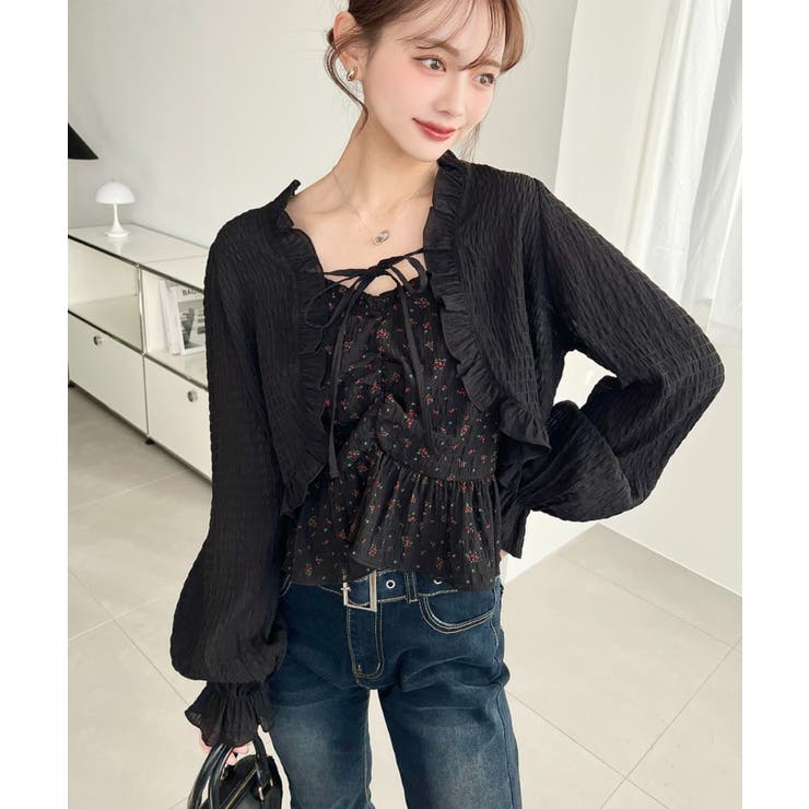 フロントシャーリングキャミ＋フリルリボンボレロセット シアースモッキングライク | moment+ | 詳細画像45 