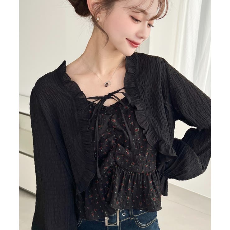 フロントシャーリングキャミ＋フリルリボンボレロセット シアースモッキングライク | moment+ | 詳細画像46 