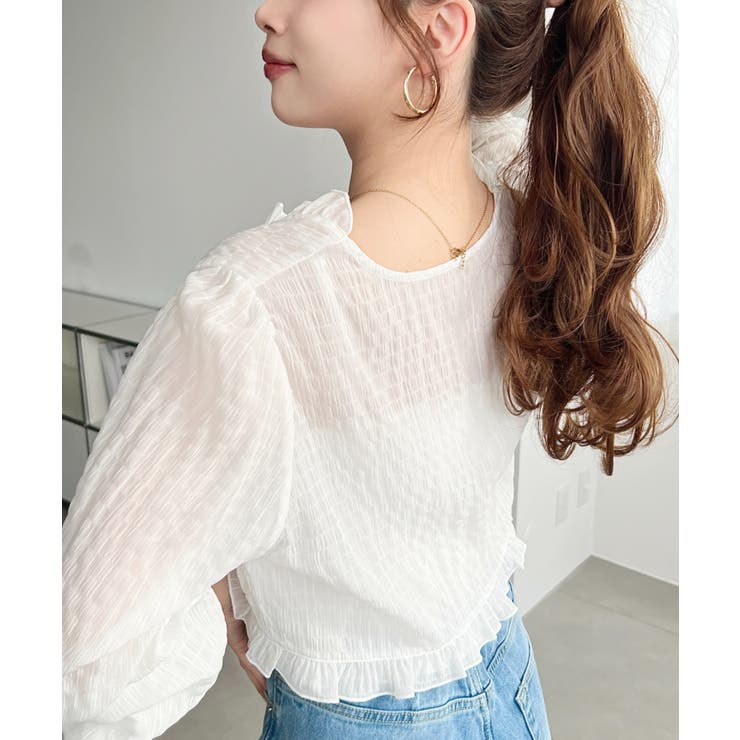 フロントシャーリングキャミ＋フリルリボンボレロセット シアースモッキングライク | moment+ | 詳細画像5 