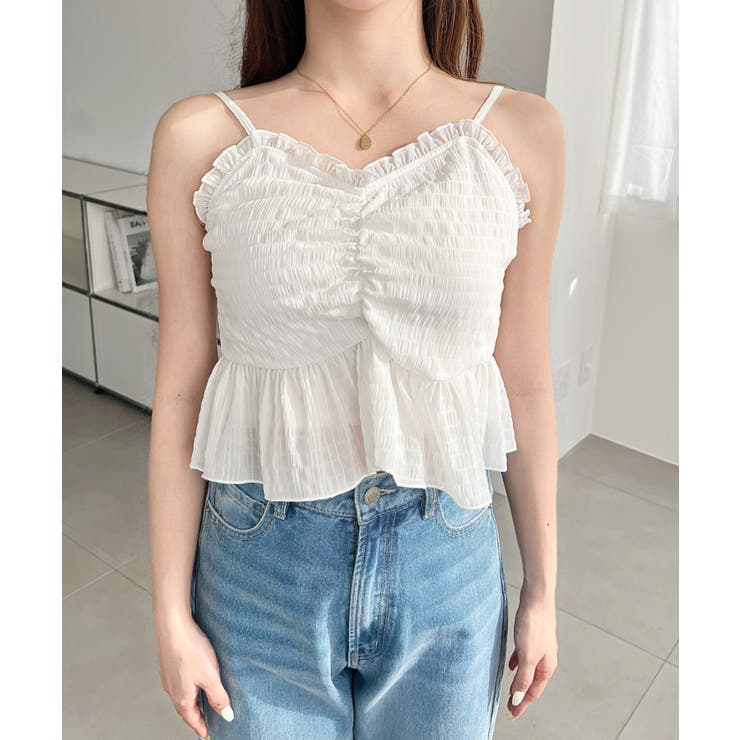 フロントシャーリングキャミ＋フリルリボンボレロセット シアースモッキングライク | moment+ | 詳細画像7 