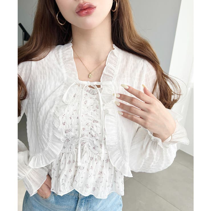 ホワイト系その他 | フロントシャーリングキャミ＋フリルリボンボレロセット シアースモッキングライク | moment+