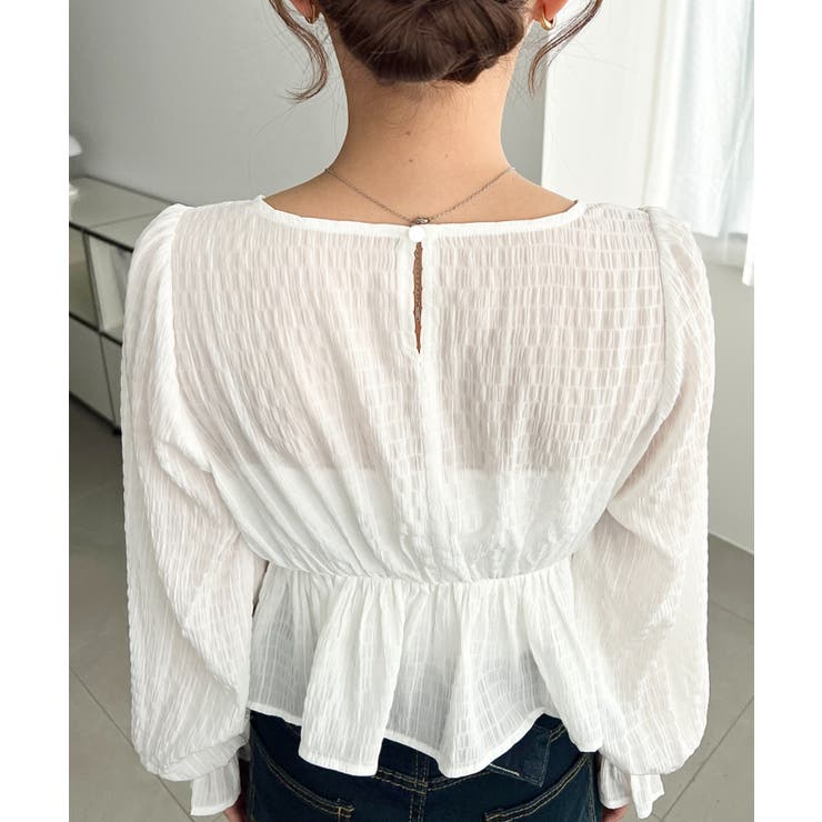 スクエアネック長袖ダブルフリルペプラムブラウス シアースモッキングライク | moment+ | 詳細画像11 