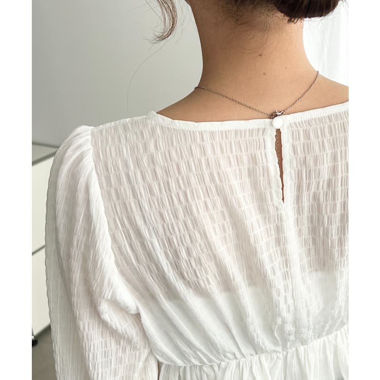 スクエアネック長袖ダブルフリルペプラムブラウス シアースモッキングライク | moment+ | 詳細画像12 