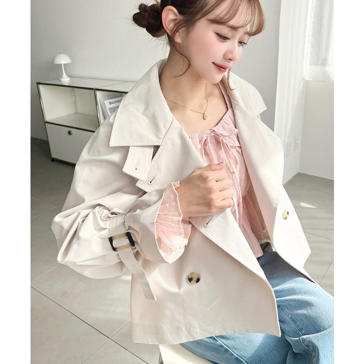 スクエアネック長袖ダブルフリルペプラムブラウス シアースモッキングライク | moment+ | 詳細画像58 