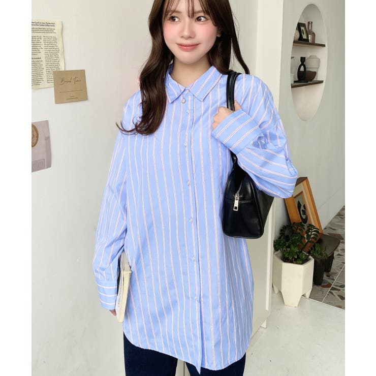 先染めストライプ＆ギンガムチェック&マルチストライプビッグシルエット長袖シャツ | moment+ | 詳細画像15 