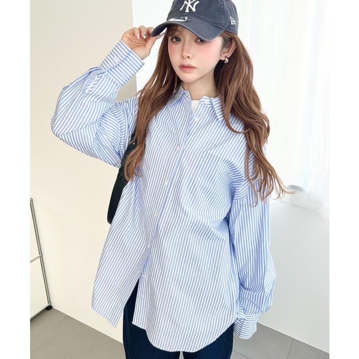 先染めストライプ＆ギンガムチェック&マルチストライプビッグシルエット長袖シャツ | moment+ | 詳細画像16 