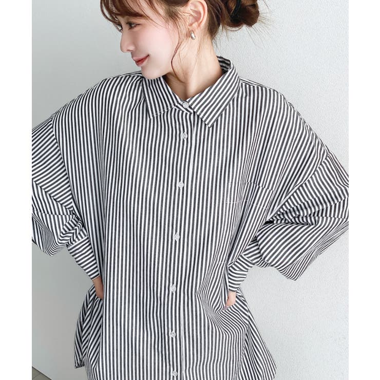 先染めストライプ＆ギンガムチェック&マルチストライプビッグシルエット長袖シャツ | moment+ | 詳細画像27 