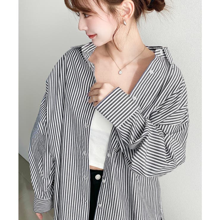 先染めストライプ＆ギンガムチェック&マルチストライプビッグシルエット長袖シャツ | moment+ | 詳細画像29 