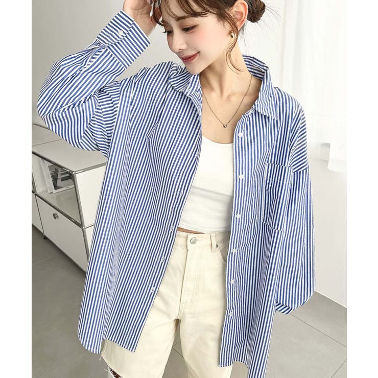 先染めストライプ＆ギンガムチェック&マルチストライプビッグシルエット長袖シャツ | moment+ | 詳細画像31 