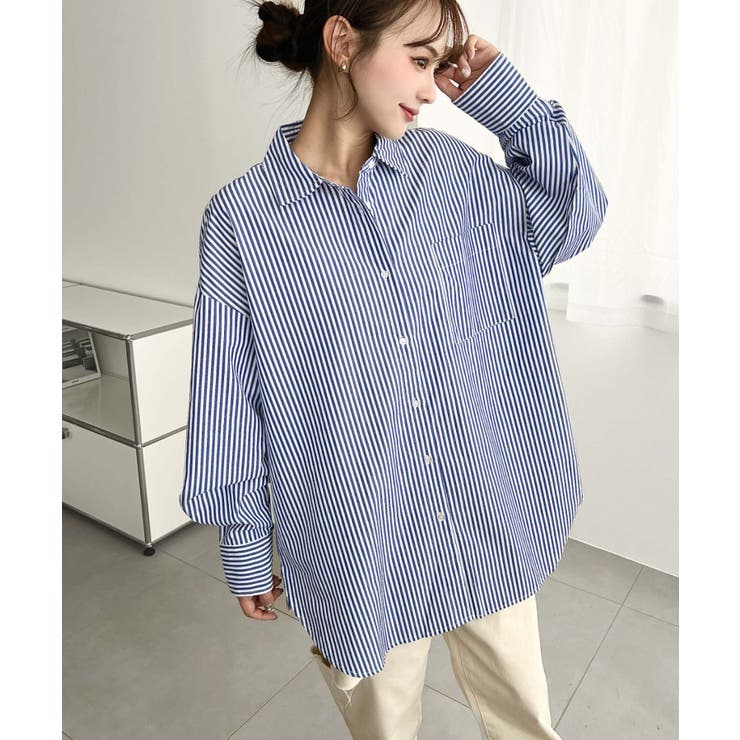 先染めストライプ＆ギンガムチェック&マルチストライプビッグシルエット長袖シャツ | moment+ | 詳細画像33 